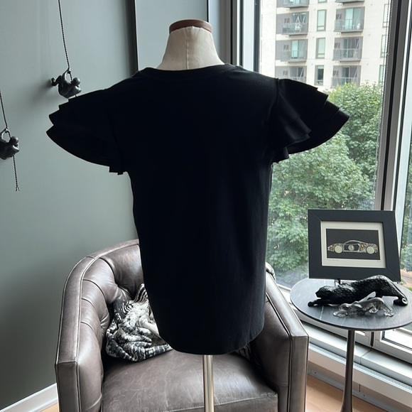 Jason Wu Tiered Flutter Sleeve Tee in Black Size Small - Picture 4 of 10